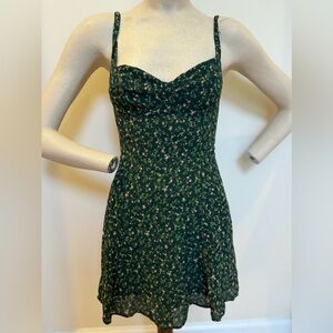 Reformation Dark Green Floral Mini Dress